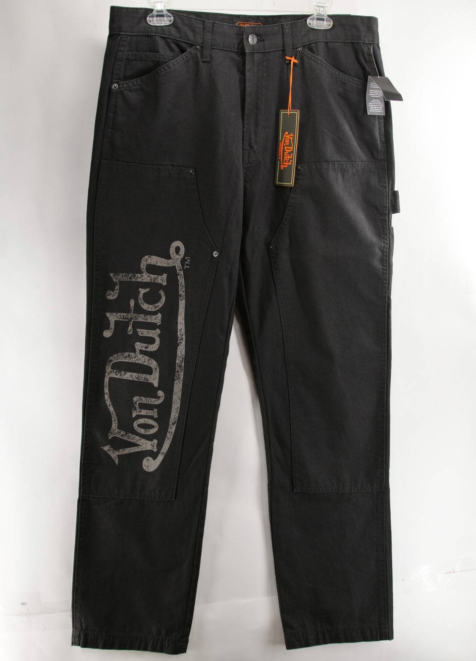 Von Dutch NWT Men's Double Knee Carpenter Pants Size 34x32 Black Flying Eyeball